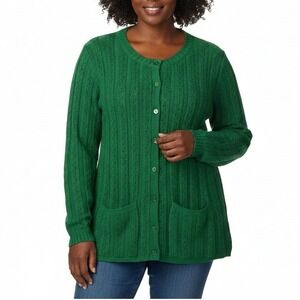 Anthony Richards Green Cable Knit Cardigan Women's 2X Pockets